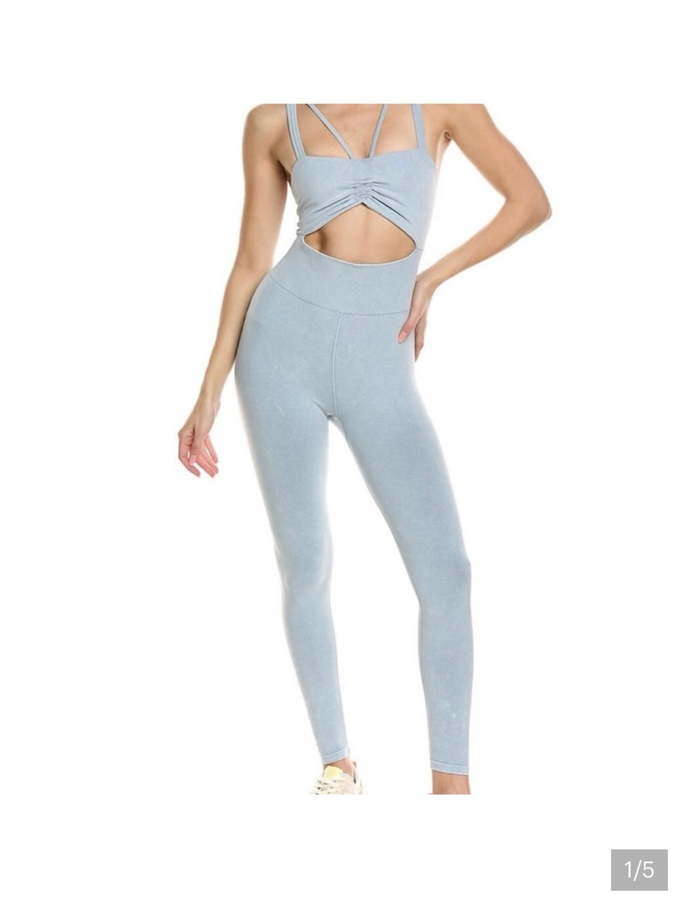 FP Movement by Free People Light Blue Cutout Bodysuit